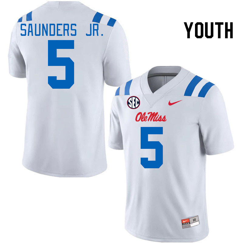 Youth #5 John Saunders Jr. Ole Miss Rebels 2024 New Uniforms College Football Jerseys Stitched-White